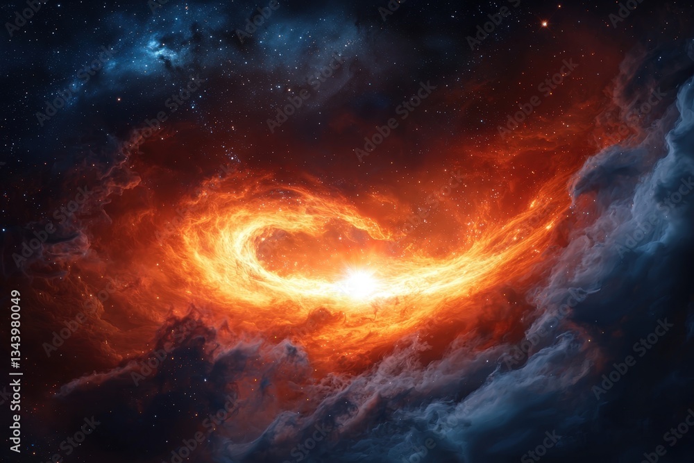 Awe-Inspiring Interstellar Scene with Fiery Swirls and Cosmic Background Awe-Inspiring Interstellar Scene with Fiery Swirls and Cosmic Background