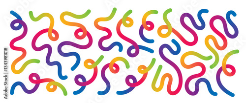 Abstract gradient line element design vector set. Creative concept modern art design with dynamic colorful wavy line shapes. Illustration for background, banner, card, poster, branding, ads.