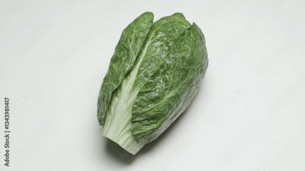 Fresh, vibrant green leafed romaine lettuce, crisp and healthy, isolated on a white background. Fresh, vibrant green leafed romaine lettuce, crisp and healthy, isolated on a white background.