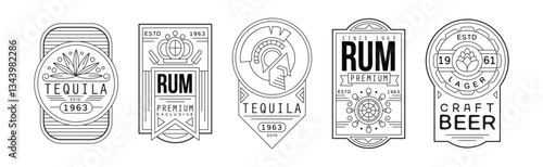 Alcohol Label and Logo Line Design Vector Set