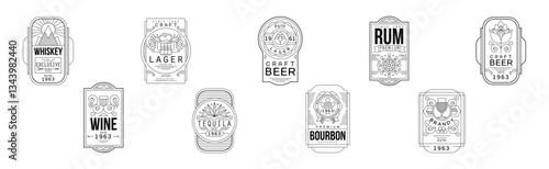 Alcohol Label and Logo Line Design Vector Set