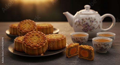 Wallpaper Mural Serving Mooncakes with Tea a Delicious Still Life Arrangement Torontodigital.ca