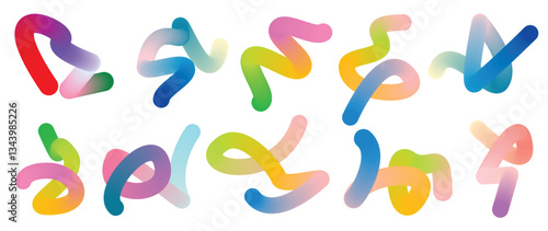 Abstract gradient line element design vector set. Creative concept modern art design with dynamic colorful wavy line shapes. Illustration for background, banner, card, poster, branding, ads.