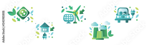 Ecology Protection Flat Icon and Pictogram for Web Vector Set