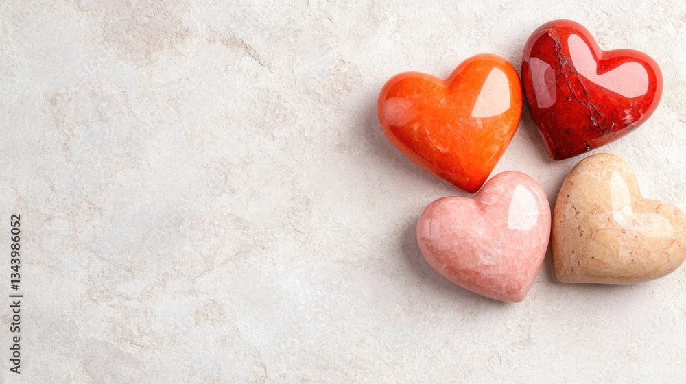 Obraz premium Colorful Heart Shape Stones on a Soft Textured Surface