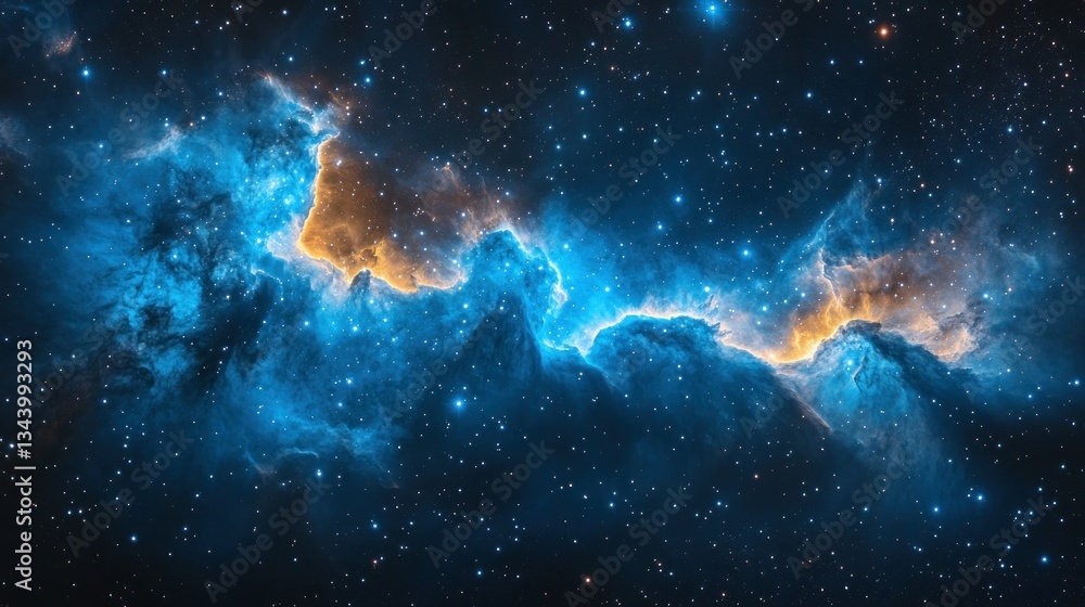 Fototapeta premium Celestial nebula with vibrant blue and orange hues, scattered stars