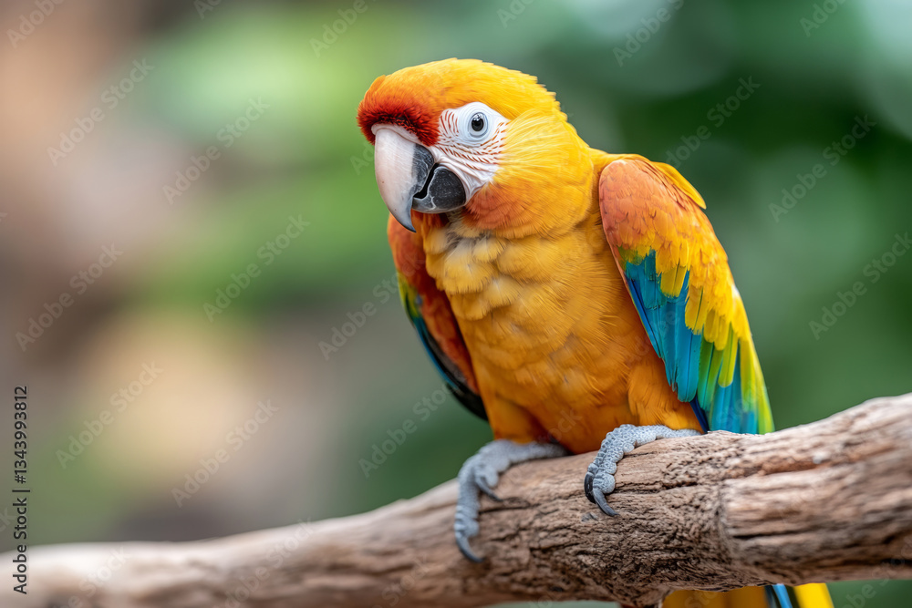 Obraz premium Bright macaw perched on branch, showcasing vibrant colors