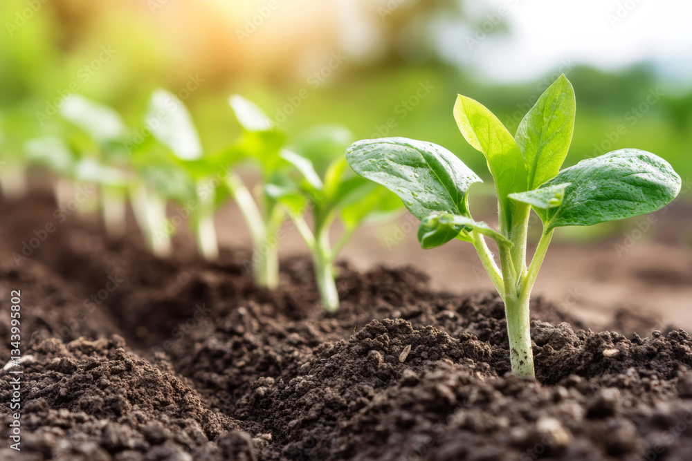 Fresh green seedlings growing in rich soil, symbolizing growth Fresh green seedlings growing in rich soil, symbolizing growth