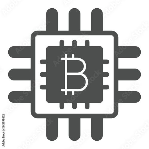 Bitcoin processor chip solid icon, mining data concept. Vector graphics. Integrated circuit microchip with coin sign on white background, glyph style icon for mobile or web design.