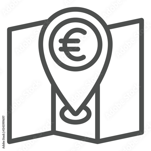 Euro currency location point line icon, banking concept. Vector graphics. Map with euro location pin sign on white background, outline style icon for mobile or web design.