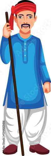 Indian Farmer Standing Character Vector Illustration