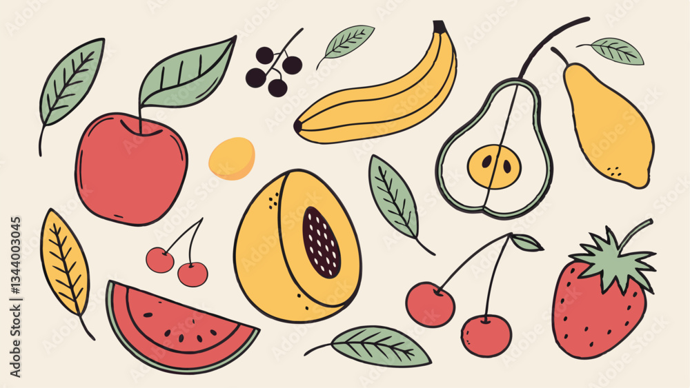 hand drawn flat fruits cartoon element collection set hand drawn flat fruits cartoon element collection set