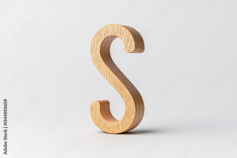 Naklejka premium Stylish wooden letter S on a minimalist background for creative projects.