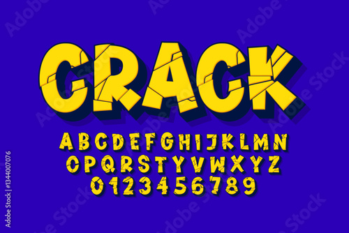 modern cartoon alphabet with crack effect