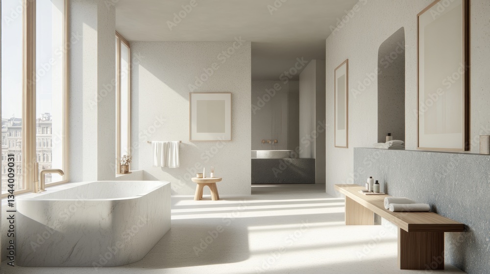 Serene modern bathroom with natural light and minimalist design features Serene modern bathroom with natural light and minimalist design features