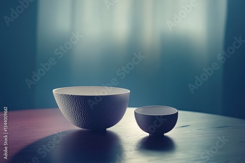 Elegant Minimalist Bowls in Soft Ambient Light on Wooden Table