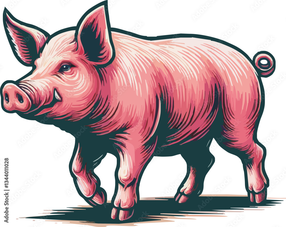 Fototapeta premium Pig flat cartoon isolated on transparant background. Vector illustration.