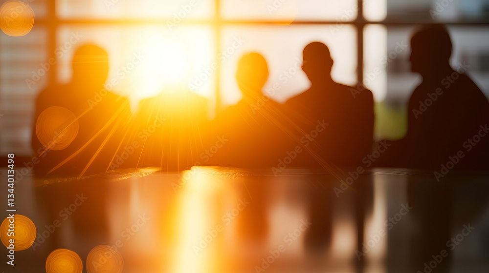 team meeting in bright office setting, discussing important topics with warm glow from sun team meeting in bright office setting, discussing important topics with warm glow from sun