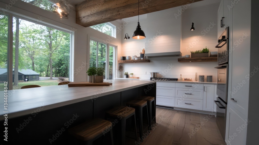 Fototapeta premium Modern Kitchen Interior with White Cabinets and Concrete Countertops