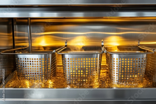 Three Stainless Steel Baskets in a Modern Kitchen Fryer Setup