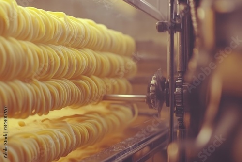 Freshly Made Pasta Rolling Through Industrial Machine Process