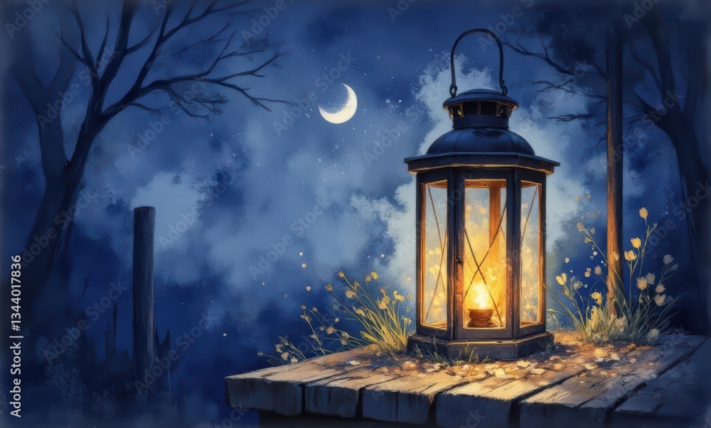 Illuminated lantern in serene night Illuminated lantern in serene night