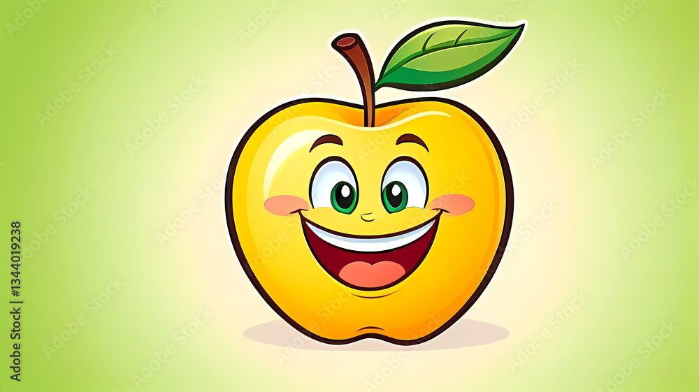 Funny apple cartoon character, playful and whimsical fruit design with a cheerful expression Funny apple cartoon character, playful and whimsical fruit design with a cheerful expression