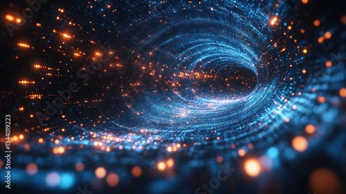 Abstract swirling tunnel with glowing particles