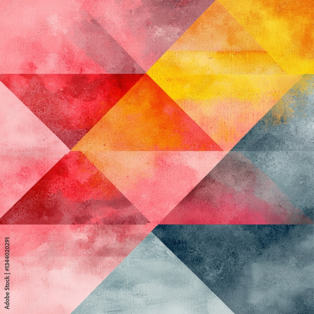 Fototapeta premium Colorful geometric shapes blend together in an abstract watercolor design, creating a vibrant and modern visual experience.