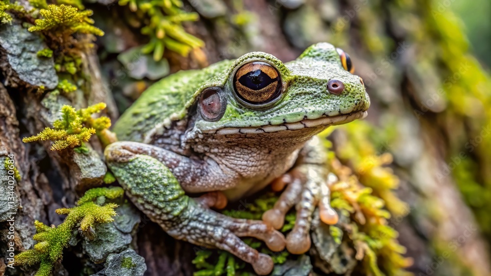 Greater Grey Treefrog Camouflaged on Bark, New York - Stock Photo Greater Grey Treefrog Camouflaged on Bark, New York - Stock Photo