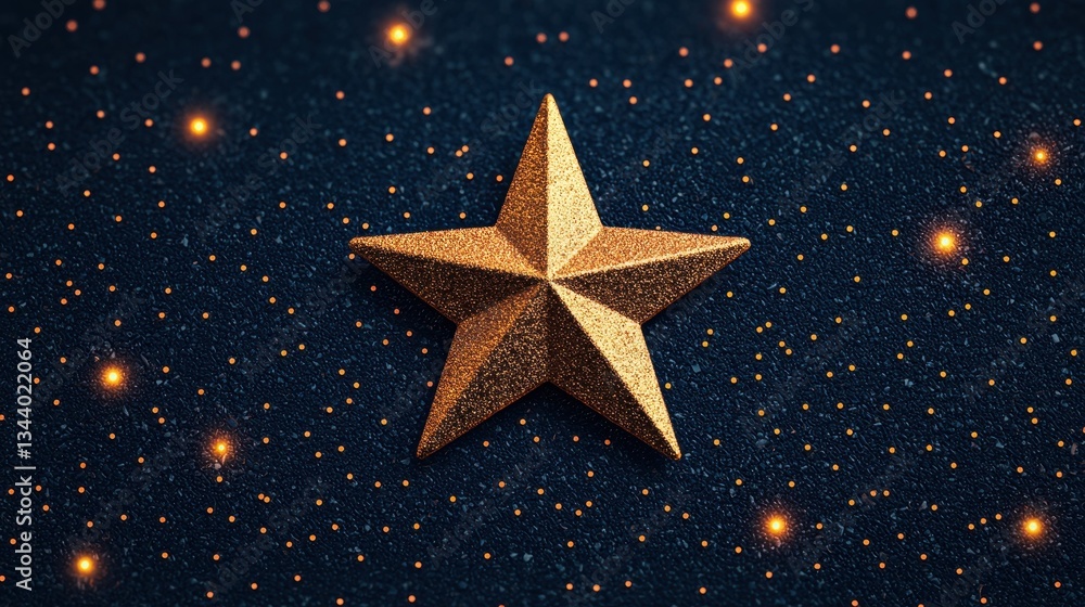 Golden Star on a Dark Background with Shimmering Glitter and Soft Bokeh Effect Golden Star on a Dark Background with Shimmering Glitter and Soft Bokeh Effect