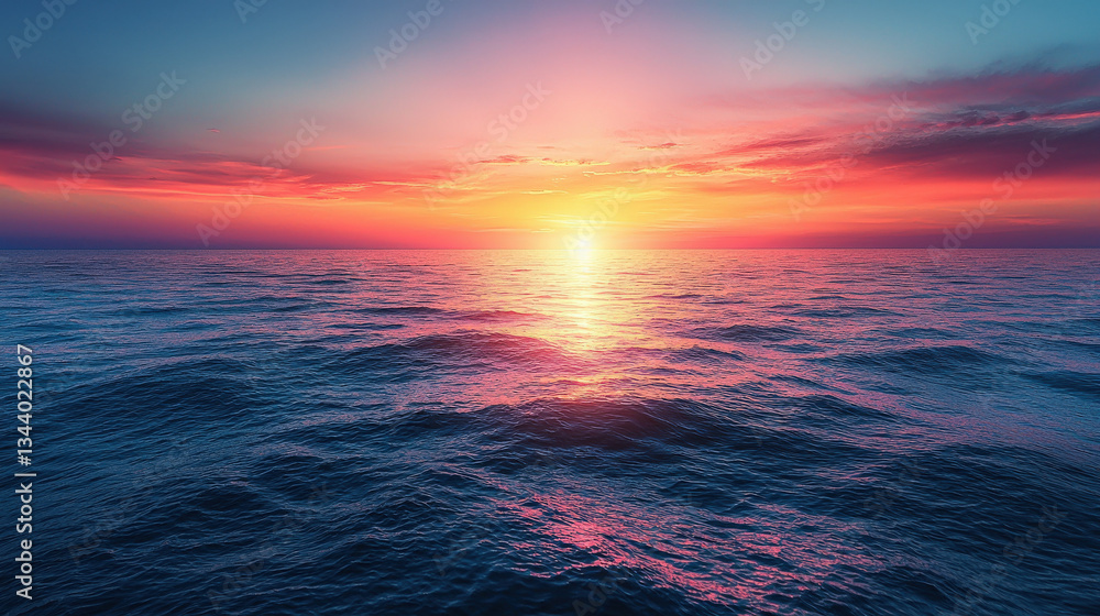 Fototapeta premium Sunset serenity over tranquil ocean waters coastal landscape nature photography peaceful environment