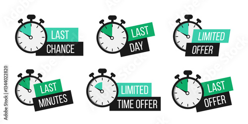Limited offer. Sale countdown badges set. Limited time only discount promotions. Vector illustrations set