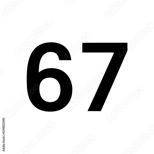 a bold, simple image of the numbers "67" in black against a clean background vector illustration