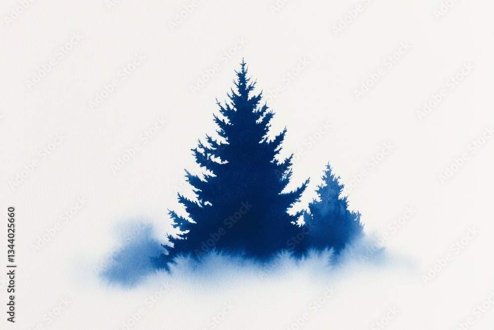 Fototapeta premium Tall conifer trees stand out in nature, against a snowy white background for design