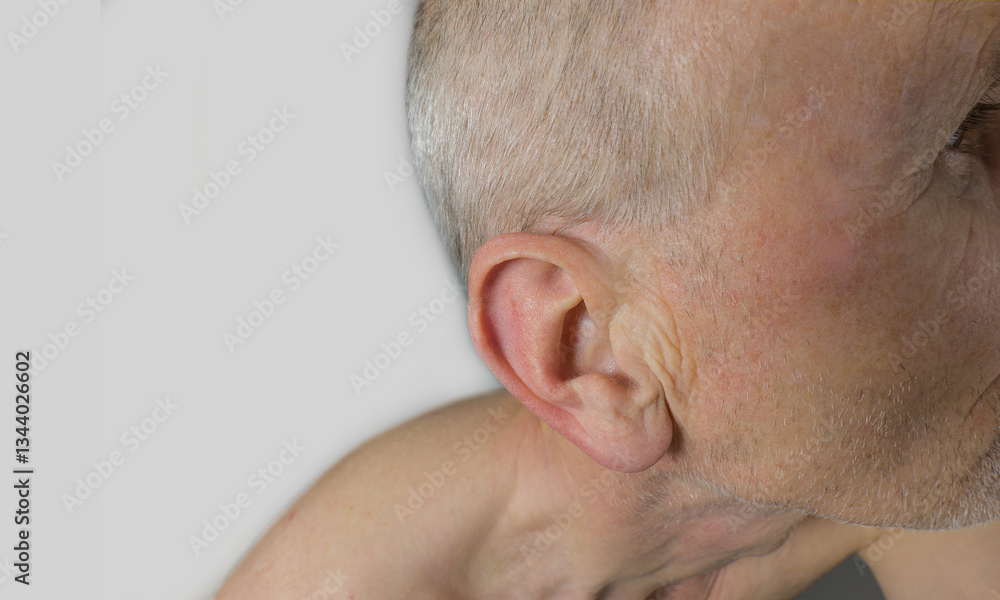 Senior retired man hard of hearing Senior retired man hard of hearing