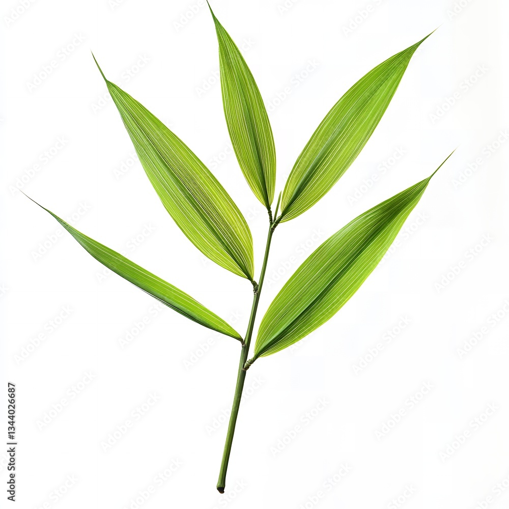 Fototapeta premium Lush Green Bamboo Leaves Branch Isolated on White Background Botanical