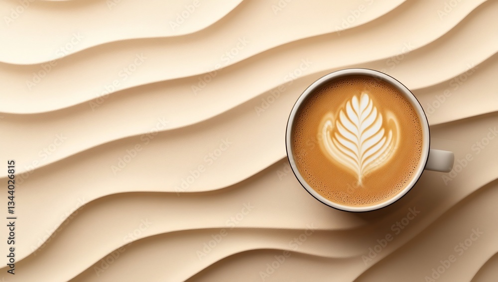 Obraz premium Latte art on beige desert waves. Top view. Still life. Stock photography
