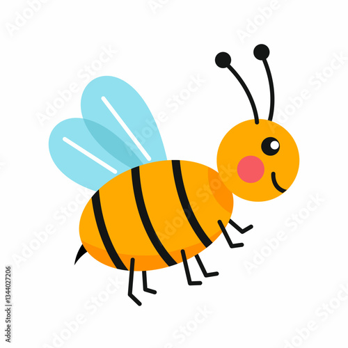 Cute cute bee on white background. Funny illustration on subject of beekeeping.