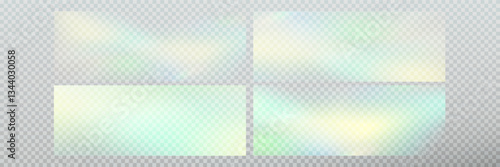 Rainbow light prism effect, transparent background. Hologram reflection, crystal flare leak shadow overlay.