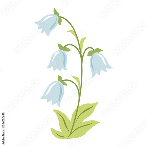 Blue bell flower. Spring bluebell flower for springtime holidays greeting card, banner, Mothers day or easter postcard, pattern. Gentle botanical floral vector illustration on white background