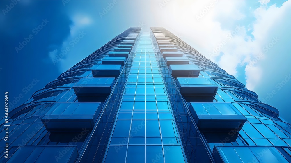 Naklejka premium A tall building with a blue sky in the background