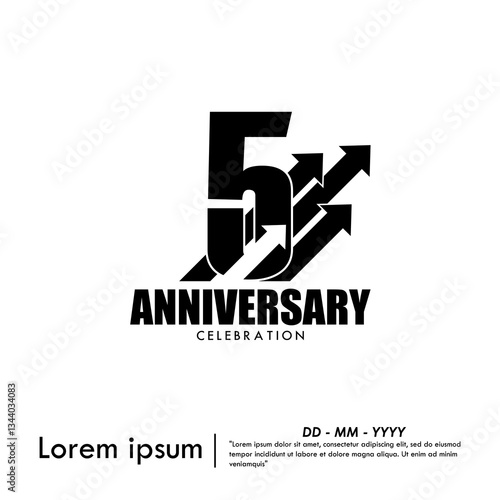 5th years anniversary celebration emblem. anniversary logo isolated with arrow lines growth up to target on white background. vector illustration template design for web, flyers, poster, greeting	
