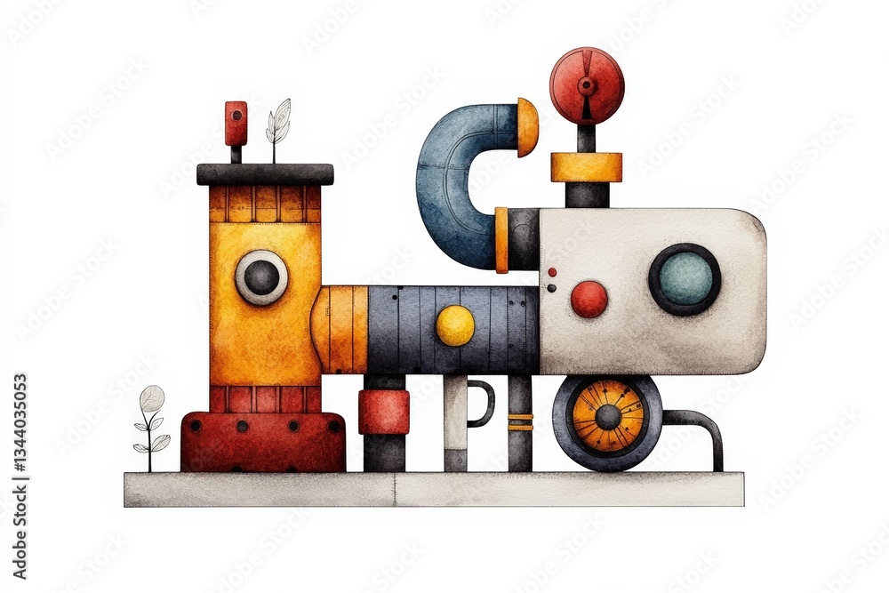 Fototapeta premium Colorful, abstract machine design featuring various shapes and elements, perfect for creative projects and artistic themes.