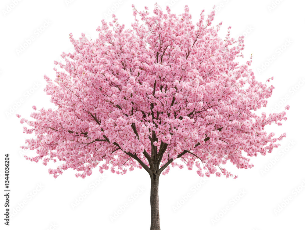 Obraz premium Cherry blossom tree in full bloom during spring season on a transparent background, cut out