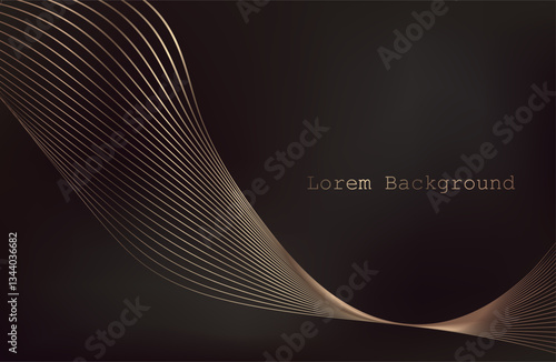 Gold wave on brown background. Linear geometric Art deco bricks. 20s retro style. Luxury seamless pattern. Packaging or menu design.Vector. Abstract Segwit. sound wave. mocha mousse