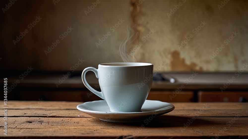 Obraz premium Coffee cup on old kitchen table