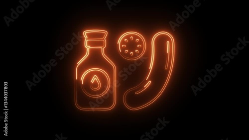 Glowing neon cucumber serum icon isolated on black background. HD Video motion graphic animation