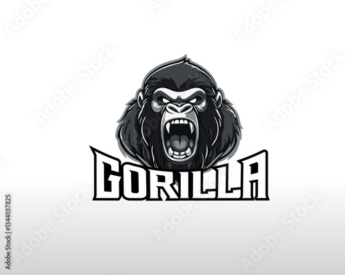 A powerful esports logo featuring an angry black and white gorilla, symbolizing strength, dominance, and fierce competitiveness in gaming and branding