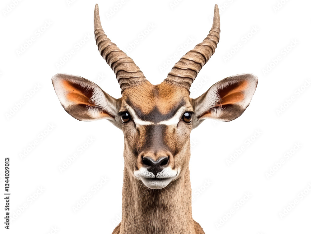 Fototapeta premium Majestic oryx gazes directly at the viewer in bright setting on a transparent background, cut out